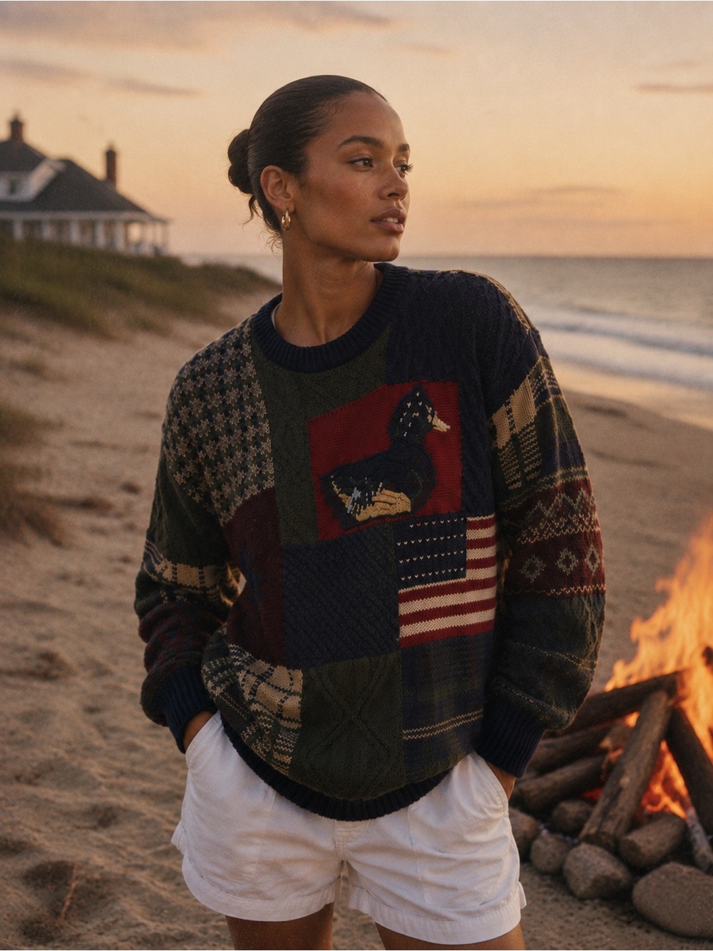 90’s Vintage Nautica Men's Fisherman Patchwork Crewneck Sweater